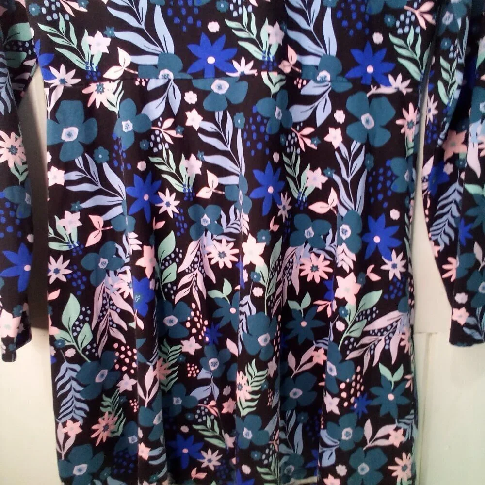 Justice Dress Girls 14 Plus Long Sleeve Floral Pattern Black Blue